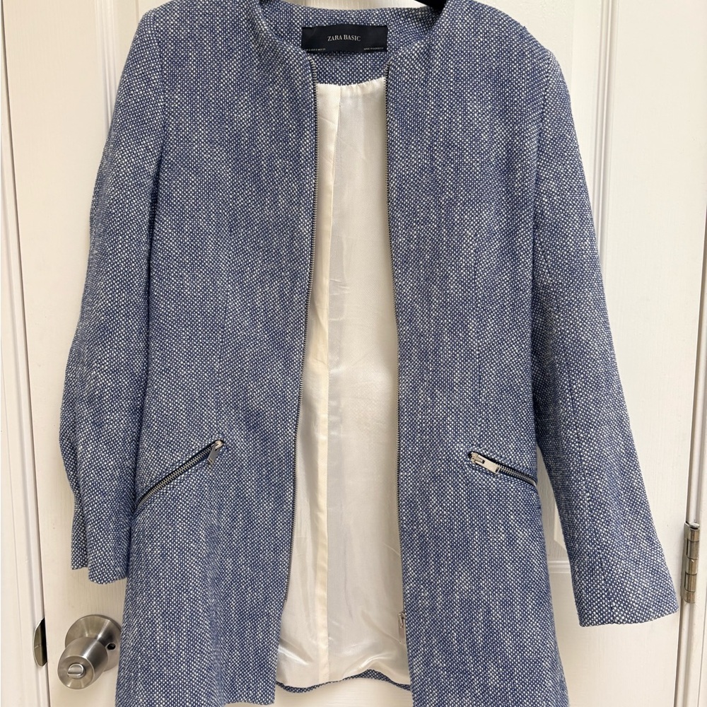 Zara Basic Textured Blue Blazer - image 1